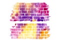 Watercolor multicolored Brick wall texture on white background. Violet, brown, orange, yellow and pink Watercolour Royalty Free Stock Photo