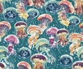 Watercolor multicolored jellyfishes Royalty Free Stock Photo