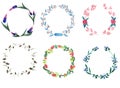 Watercolor multicolored wreaths hand drawn on white background