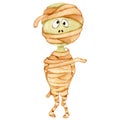 Watercolor mummy cartoon character cute