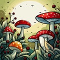 Watercolor Mushrooms, Autumn Mushroom Painting, Wild Mushrooms Abstract Vector Illustration