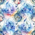 Watercolor Music Notes Seamless Pattern Background Royalty Free Stock Photo