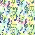 Watercolor Music Notes Seamless Pattern Design Royalty Free Stock Photo