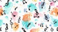 Watercolor music pattern with colorful notes. Musical background. Watercolor illustration Royalty Free Stock Photo