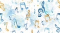 Watercolor music pattern with colorful notes. Musical background. Watercolor illustration Royalty Free Stock Photo