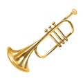 watercolor musical trumpet. Musical instrument is isolated on a white background Royalty Free Stock Photo