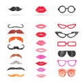 Watercolor mustache, lips and sunglasses set