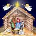 Watercolor Nativity scene hand painted isolated Royalty Free Stock Photo