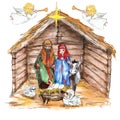 Watercolor Nativity scene hand painted isolated Royalty Free Stock Photo