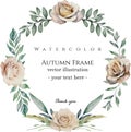 Watercolor natural color rose wreath template vector design Royalty Free Stock Photo