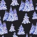 Watercolor natural winter woodland seamless pattern. Natural texture of snowy coniferous forest