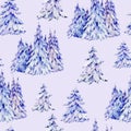 Watercolor natural winter woodland seamless pattern. Natural texture of snowy coniferous forest Royalty Free Stock Photo
