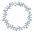 Watercolor natural wreath with green leaves