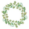 Watercolor natural wreath of hops