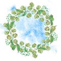 Watercolor natural wreath of hops