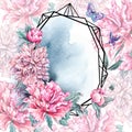 Watercolor nature polygonal frame with crane