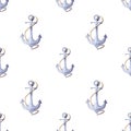 Watercolor nautical pattern. seamless pattern of blue anchor with rope