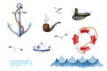Watercolor nautical set of design elements Royalty Free Stock Photo
