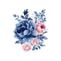 Watercolor navy blue and pink flowers set, vintage vector flowers collection. Royalty Free Stock Photo