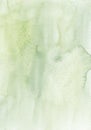 Watercolor neutral green background texture. Calm green-gray gradient stains on paper