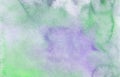 Watercolor neutral green and purple background texture. Calm dirty green-violet stains on paper