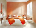 Watercolor of Neutral tone bedroom with vibrant orange