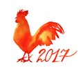 Watercolor new year rooster,