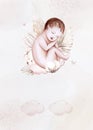Watercolor newborn Baby Shower greeting card with babies boy girl. Birthday baby shower of new born baby Royalty Free Stock Photo