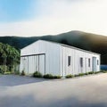 Watercolor of Newly constructed mobile industrial building with prefabricated container on construction