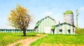 Watercolor of a nice green farm