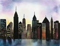 Watercolor of night city skyline Royalty Free Stock Photo
