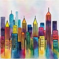 Watercolor of night city skyline Royalty Free Stock Photo