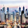 Watercolor of night city skyline Royalty Free Stock Photo