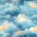 Watercolor night sky. Seamless pattern with gold foil constellations, stars and clouds on dark blue background. Royalty Free Stock Photo