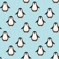 Cute Penguins repeating backgroud, funny penguins seamless pattern, cartoon, north pole animals scrapbook paper, penguins cartoon