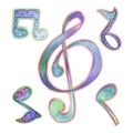 Set of musical notes and treble clef