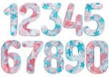 Watercolor number set with hearts and stars in blue and pink colors from zero to nine Royalty Free Stock Photo