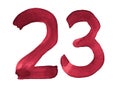 Watercolor number 23, hand-drawn by brush. Burgundy vintage symbol. Template for design