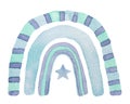 Watercolor nursery blue rainbow in scandinavian boho style for baby boy