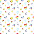 Watercolor nursery boho raindow pattern, baby boy and girl rainbow background. Magic rainbows wallpaper.