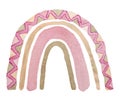 Watercolor nursery pink and beige rainbow in scandinavian boho style for baby girl