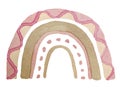 Watercolor nursery pink and beige rainbow in scandinavian boho style for baby girl