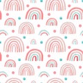 Watercolor nursery pink raindow seamless pattern. Scandinavian style hand painted rainbows background. Baby shower girl Royalty Free Stock Photo