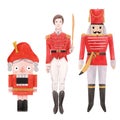 Watercolor nutcracker ballet christmas new year fairy tale characters soldiers isolated illustrations set