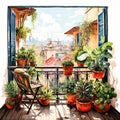 Watercolor oasis A balcony garden blooms in pots