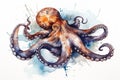 Watercolor octopus illustration on white background