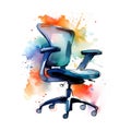 Watercolor office chair isolated on white background. Hand drawn illustration.