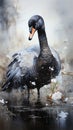 Watercolor Oil Painting of An Evocative Depicts Black Swan Water Bird Background