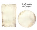 Watercolor old paper. Hand painted aged paper texture isolated on white background. For design, print.