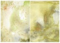 Watercolor olive abstract texture of green and gold spots. Hand painted nature background. Illustration for design